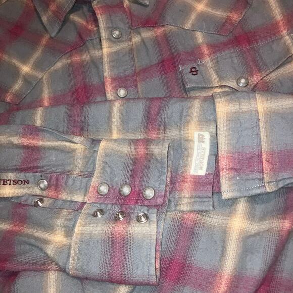 Stetson Men’s Dobby Plaid Long Sleeve Snap Front Flannel Shirt -XL - Picture 9 of 14
